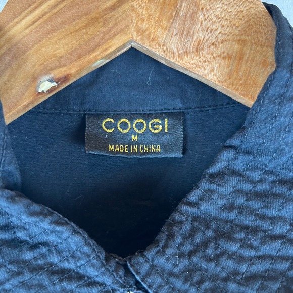 COOGI Luxury Black Embroidered Button Down Shirt Roll Tab Sleeve Military M - Picture 3 of 14